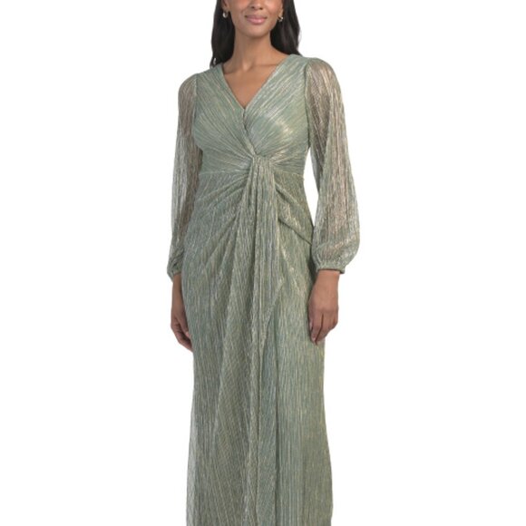 ADRIANNA PAPELL Long Sleeve Twist Front Gown - Picture 2 of 7